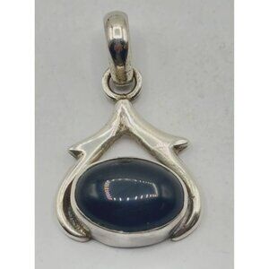 Sterling Silver Vintage Pendant With Dark Blue Oval Stone 925